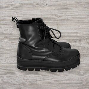 UGG Sidnee Black Combat Leather Platform Lug Boots Shoes Waterproof Women's 7